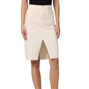 JOE'S HIGH RISE RAW HEM DENIM MIDI SKIRT CREAM Women Size 31 NEW